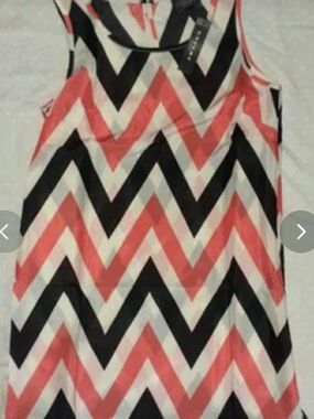 Chevron Sleeveless Mini Dress in Coral, Black & White